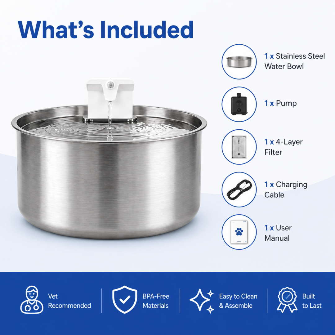 FurFlow™ Stainless Steel Water Fountain