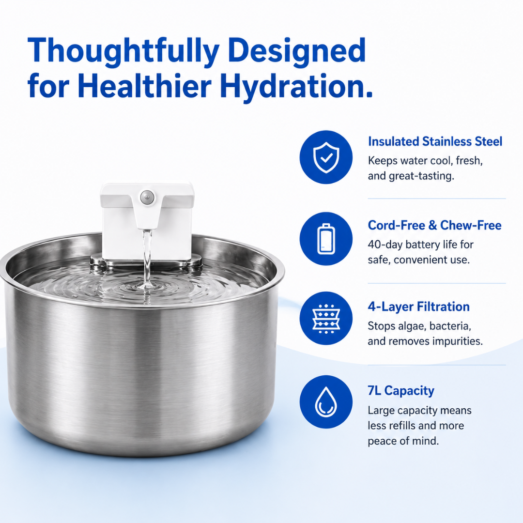 FurFlow™ Stainless Steel Water Fountain