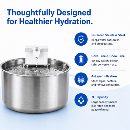FurFlow™ Stainless Steel Water Fountain